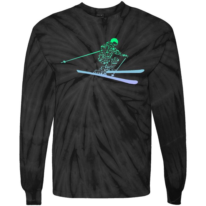 Silhouette Ski Icon For Skiier Ski Skiing Tie-Dye Long Sleeve Shirt