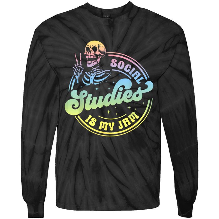 Social Studies Is My Jam Skeleton History Teacher Costume Tie-Dye Long Sleeve Shirt