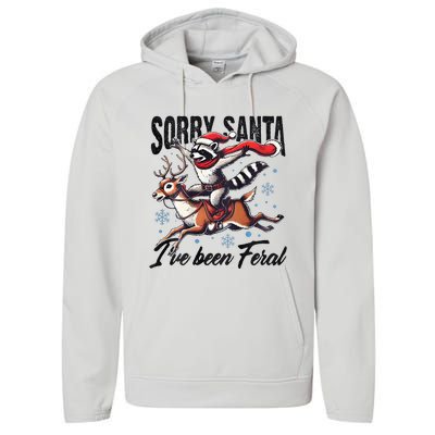 Sorry Santa I’Ve Been Feral Raccoon Riding Horse Performance Fleece Hoodie