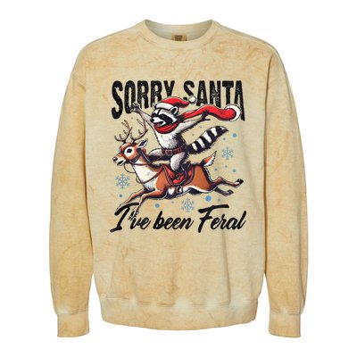 Sorry Santa I’Ve Been Feral Raccoon Riding Horse Colorblast Crewneck Sweatshirt