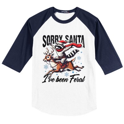 Sorry Santa I’Ve Been Feral Raccoon Riding Horse Baseball Sleeve Shirt