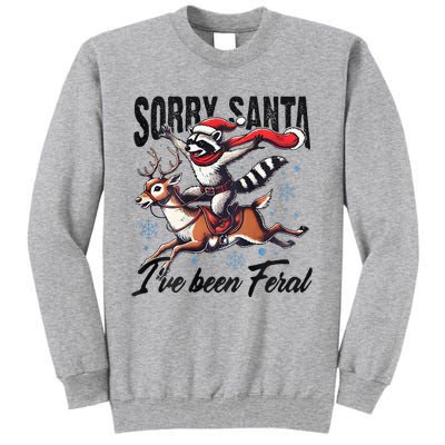 Sorry Santa I’Ve Been Feral Raccoon Riding Horse Tall Sweatshirt