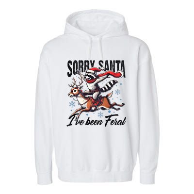 Sorry Santa I’Ve Been Feral Raccoon Riding Horse Garment-Dyed Fleece Hoodie