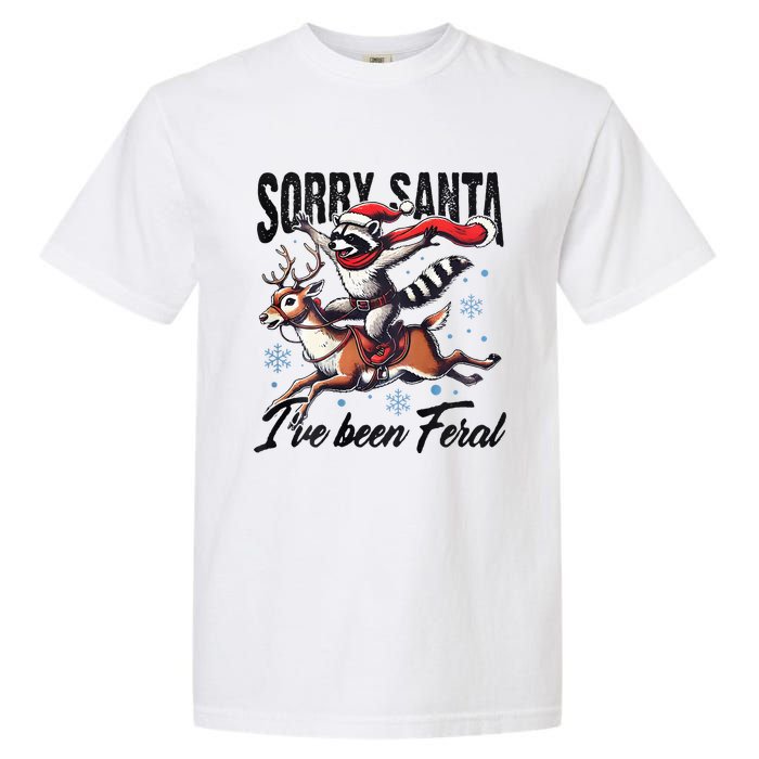 Sorry Santa I’Ve Been Feral Raccoon Riding Horse Garment-Dyed Heavyweight T-Shirt