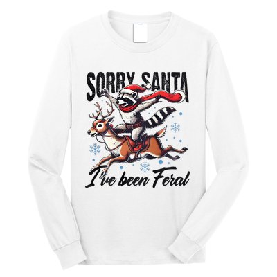 Sorry Santa I’Ve Been Feral Raccoon Riding Horse Long Sleeve Shirt