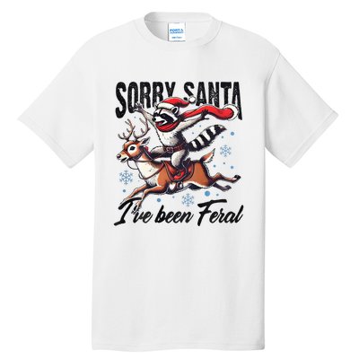 Sorry Santa I’Ve Been Feral Raccoon Riding Horse Tall T-Shirt