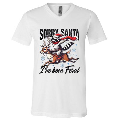 Sorry Santa I’Ve Been Feral Raccoon Riding Horse V-Neck T-Shirt