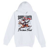 Sorry Santa I’Ve Been Feral Raccoon Riding Horse Premium Pullover Hoodie