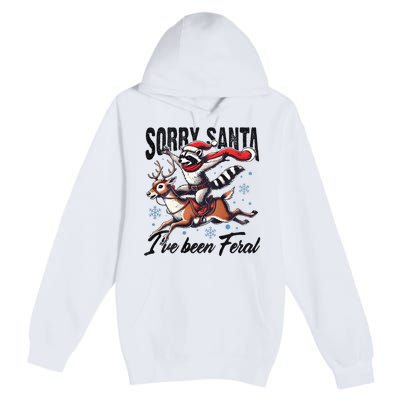 Sorry Santa I’Ve Been Feral Raccoon Riding Horse Premium Pullover Hoodie