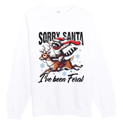 Sorry Santa I’Ve Been Feral Raccoon Riding Horse Premium Crewneck Sweatshirt