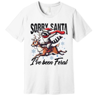 Sorry Santa I’Ve Been Feral Raccoon Riding Horse Premium T-Shirt