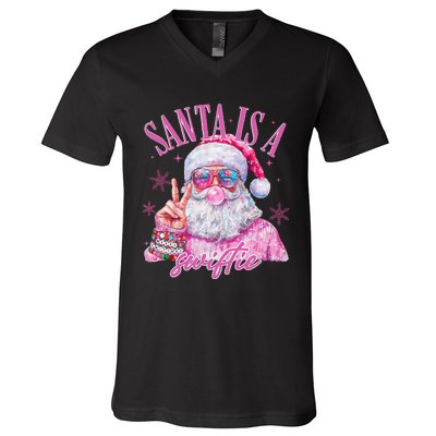 Sunglasses Santa Is A Swifty Santa Christmas V-Neck T-Shirt