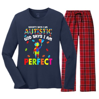 Society Says I'm Autistic God Says I'm Perfect Autism Women's Long Sleeve Flannel Pajama Set 