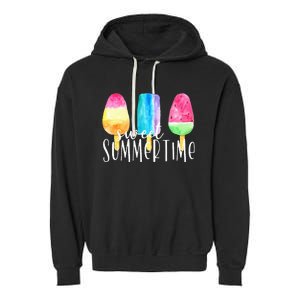 Sweet Summertime Ice Cream Family Vacation Popsicle Beach Garment-Dyed Fleece Hoodie