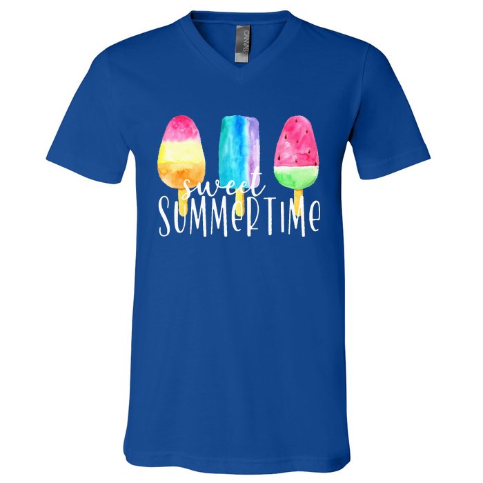 Sweet Summertime Ice Cream Family Vacation Popsicle Beach V-Neck T-Shirt