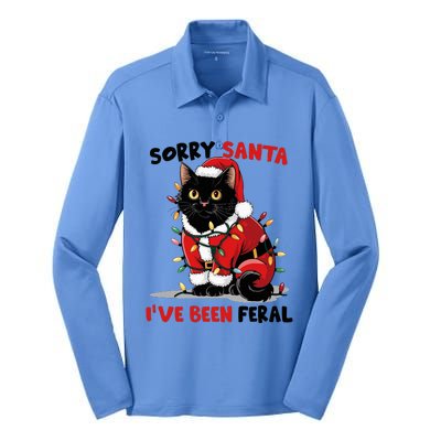 Sorry Santa IVe Been Feral Black Cat Christmas Funny Silk Touch Performance Long Sleeve Polo