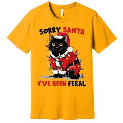 Sorry Santa IVe Been Feral Black Cat Christmas Funny Premium T-Shirt