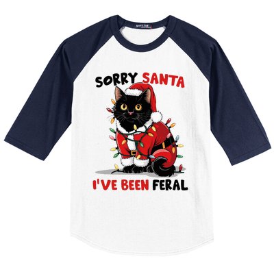 Sorry Santa IVe Been Feral Black Cat Christmas Funny Baseball Sleeve Shirt