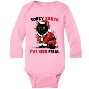 Sorry Santa IVe Been Feral Black Cat Christmas Funny Baby Long Sleeve Bodysuit