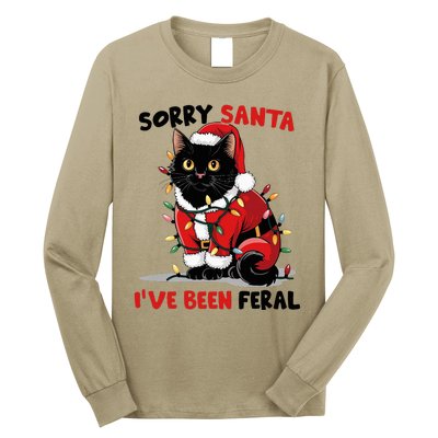 Sorry Santa IVe Been Feral Black Cat Christmas Funny Long Sleeve Shirt