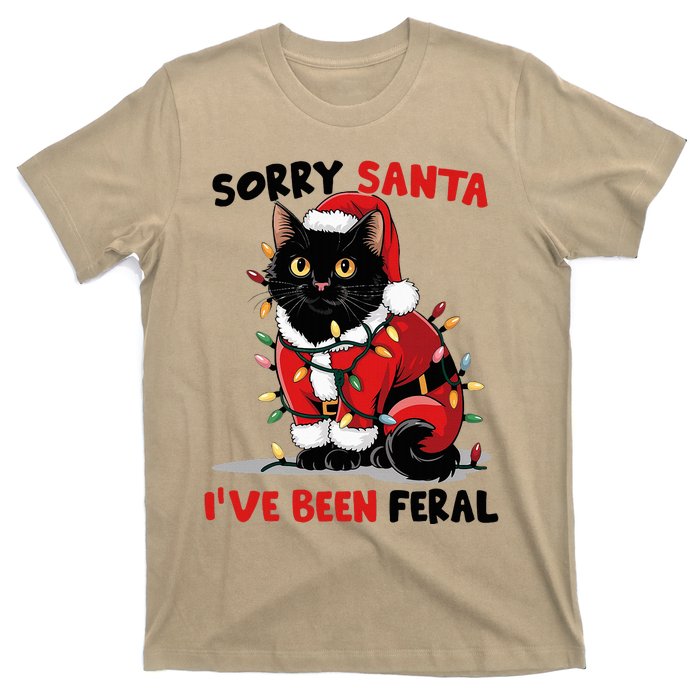 Sorry Santa IVe Been Feral Black Cat Christmas Funny T-Shirt