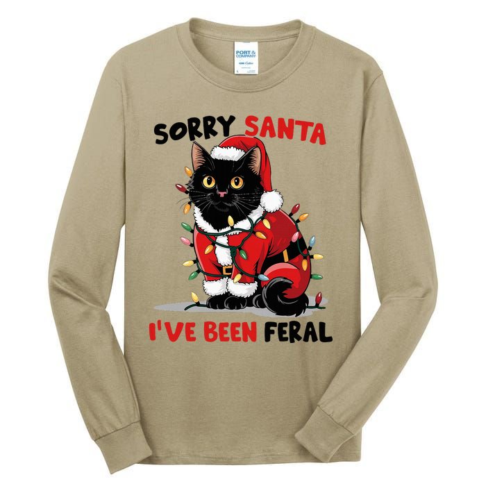 Sorry Santa IVe Been Feral Black Cat Christmas Funny Tall Long Sleeve T-Shirt