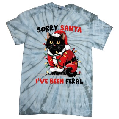 Sorry Santa IVe Been Feral Black Cat Christmas Funny Tie-Dye T-Shirt