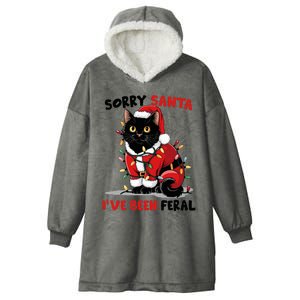 Sorry Santa IVe Been Feral Black Cat Christmas Funny Hooded Wearable Blanket