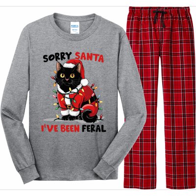 Sorry Santa IVe Been Feral Black Cat Christmas Funny Long Sleeve Pajama Set