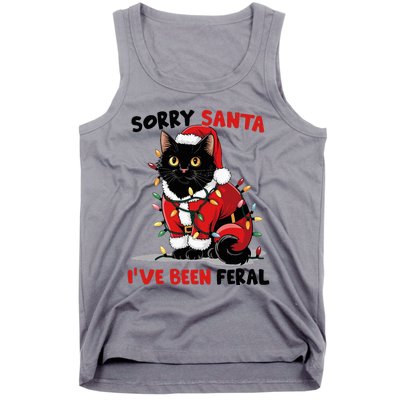 Sorry Santa IVe Been Feral Black Cat Christmas Funny Tank Top