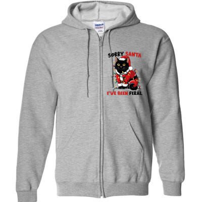 Sorry Santa IVe Been Feral Black Cat Christmas Funny Full Zip Hoodie