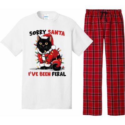 Sorry Santa IVe Been Feral Black Cat Christmas Funny Pajama Set