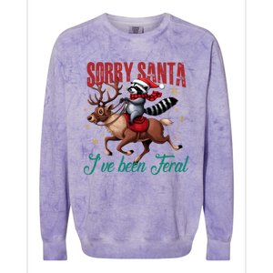 Sorry Santa Ive Been Feral Raccoon Riding Reindeer Christmas Xmas Holiday Colorblast Crewneck Sweatshirt