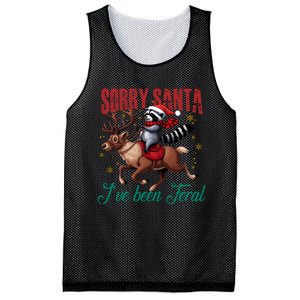 Sorry Santa Ive Been Feral Raccoon Riding Reindeer Christmas Xmas Holiday Mesh Reversible Basketball Jersey Tank