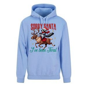 Sorry Santa Ive Been Feral Raccoon Riding Reindeer Christmas Xmas Holiday Unisex Surf Hoodie