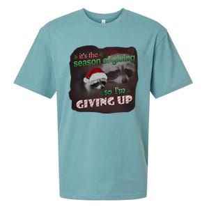 Snazzy Seagull ItS The Season Of Giving So IM Giving Up Christmas Raccoon Sueded Cloud Jersey T-Shirt