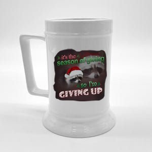 Snazzy Seagull ItS The Season Of Giving So IM Giving Up Christmas Raccoon Beer Stein