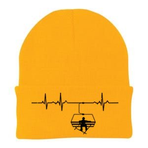 Ski Skiing Instructor Skier Sitting In Lift With Heartbeat Great Gift Knit Cap Winter Beanie