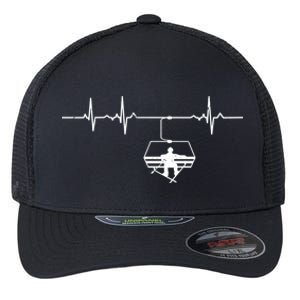 Ski Skiing Instructor Skier Sitting In Lift With Heartbeat Great Gift Flexfit Unipanel Trucker Cap