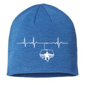 Ski Skiing Instructor Skier Sitting In Lift With Heartbeat Great Gift Sustainable Beanie