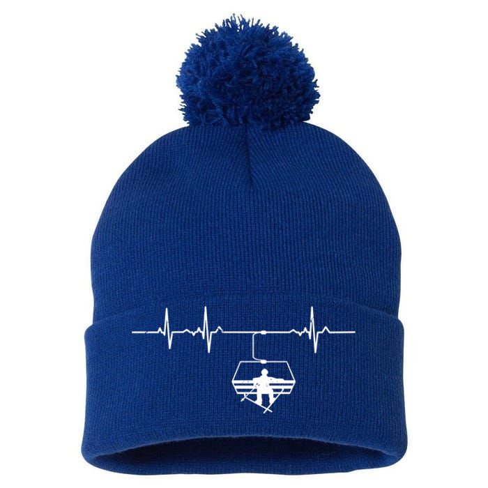 Ski Skiing Instructor Skier Sitting In Lift With Heartbeat Great Gift Pom Pom 12in Knit Beanie