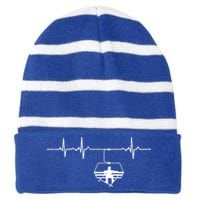 Ski Skiing Instructor Skier Sitting In Lift With Heartbeat Great Gift Striped Beanie with Solid Band