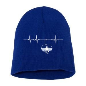 Ski Skiing Instructor Skier Sitting In Lift With Heartbeat Great Gift Short Acrylic Beanie