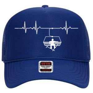 Ski Skiing Instructor Skier Sitting In Lift With Heartbeat Great Gift High Crown Mesh Back Trucker Hat