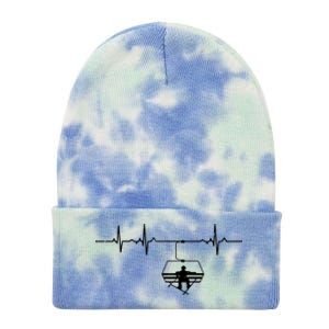 Ski Skiing Instructor Skier Sitting In Lift With Heartbeat Great Gift Tie Dye 12in Knit Beanie