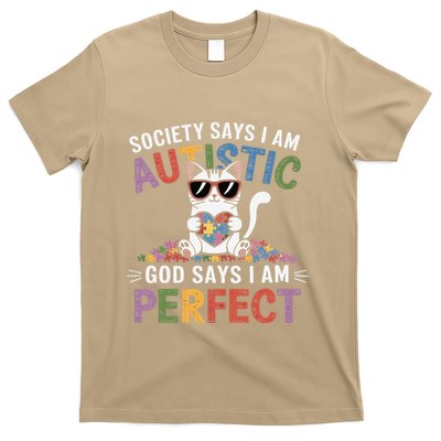 Society Says I Am Autistic God Says I Am Perfect Autism Cat T-Shirt