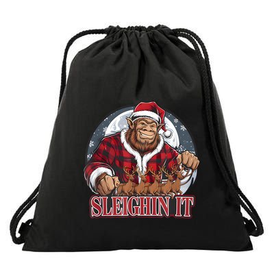 Sasquatch Sleighin It Funny Christmas Drawstring Bag