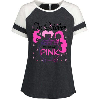 Sanderson Sisters In October We Wear Breast Cancer Awareness Witch Enza Ladies Jersey Colorblock Tee