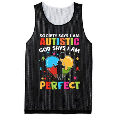 Society Says I Am Autistic God Says I Am Perfect Autism Awareness Mesh Reversible Basketball Jersey Tank