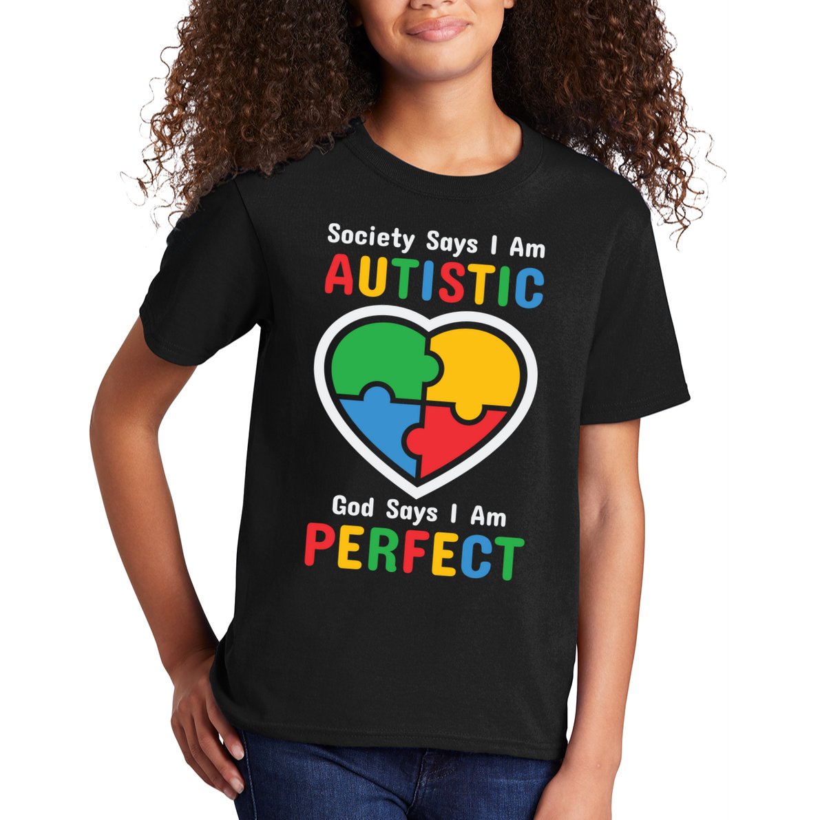 Society Says I Am Autistic God Says I Am Perfect Autism Awareness Mother's Day Kids T-Shirt